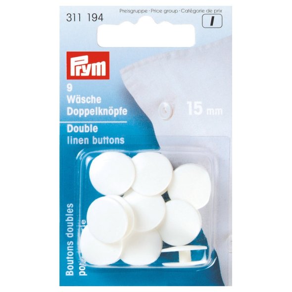 Prym Wäsche-Doppelknöpfe (15 mm/ weiß/ 9 St.)