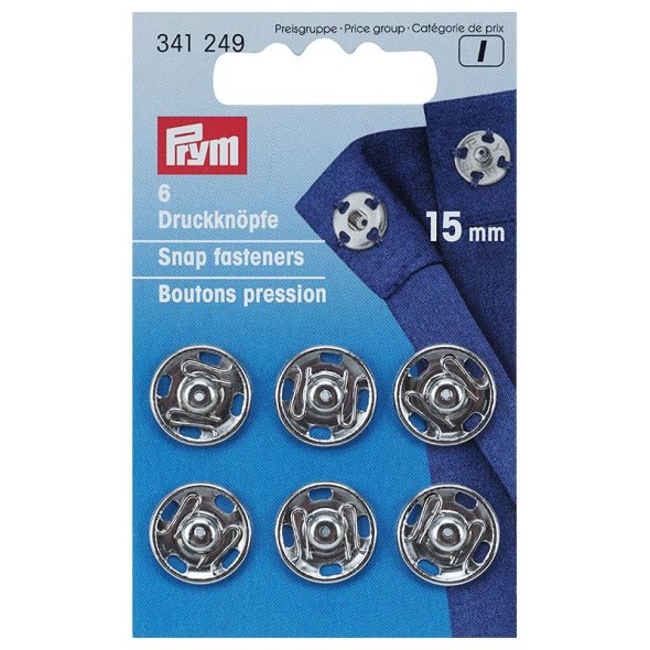 Prym Annäh-Druckknöpfe (15 mm/ silberfarbig/ 6 St.)