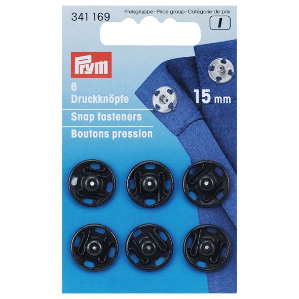 Prym Annäh-Druckknöpfe (15 mm/ schwarz/ 6 St.)