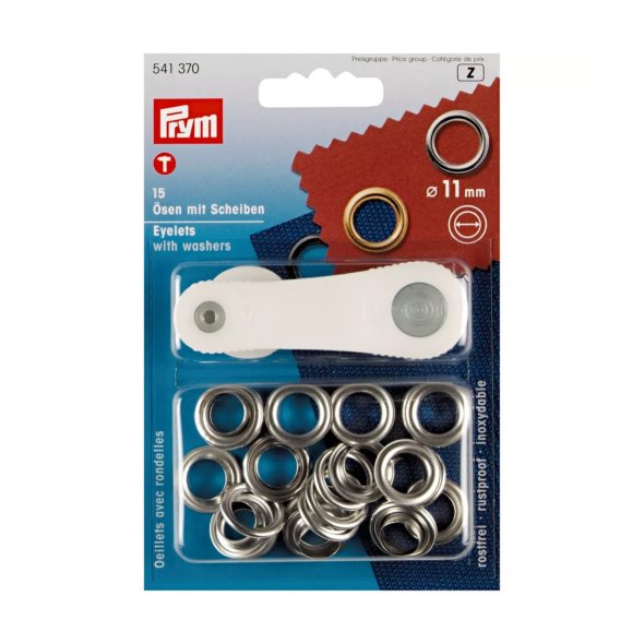 Prym Ösen mit Scheiben (11 mm/ silberfarbig/ 15 St./ inkl. Werkzeug)