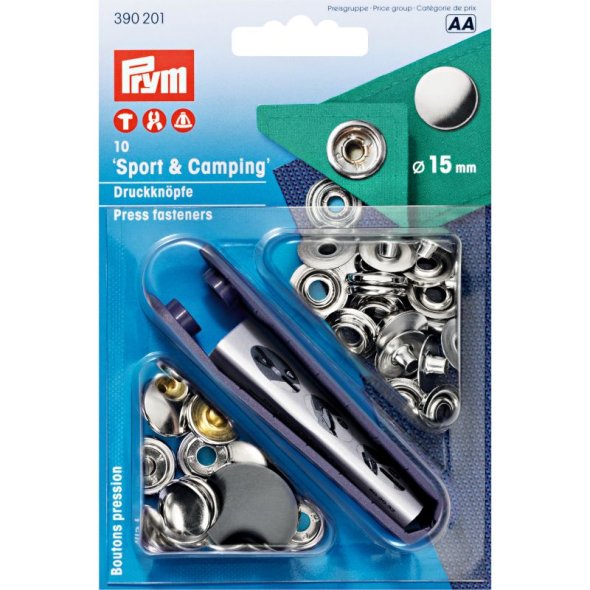 Prym Druckknöpfe Sport & Camping (15 mm/ silberfarbig/ 10 St./ inkl. Werkzeug)