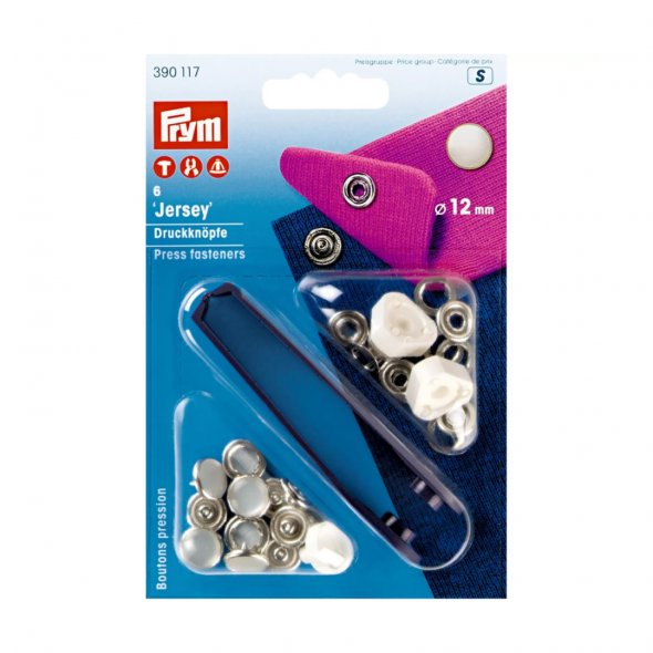 Prym Jersey Druckknöpfe (12 mm/ silberfarbig/ weiß/ 6 St./ inkl. Werkzeug)