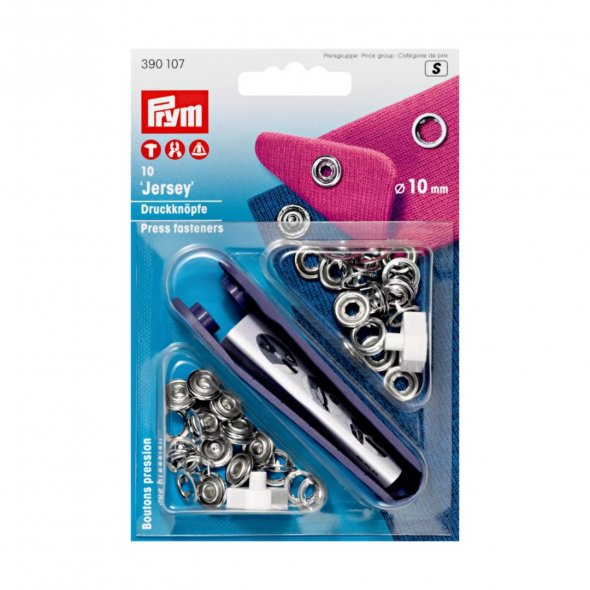 Prym Jersey Ring-Druckknöpfe (10 mm/ silberfarbig/ 10 St./ inkl. Werkzeug)
