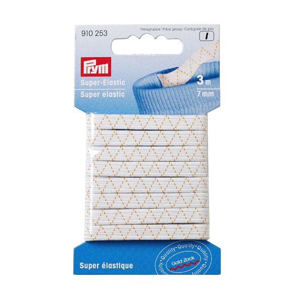 Prym Super-Elastic Gummi Goldzack (7 mm x 3 m/ weiß)