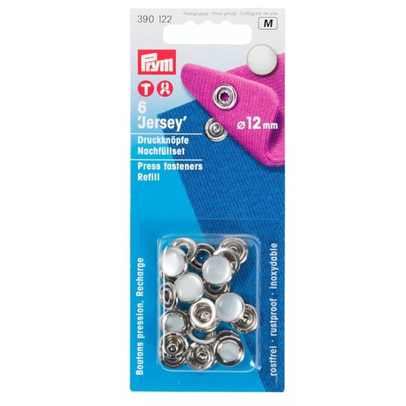 Prym Jersey Druckknöpfe Nachfüllset (12 mm/ silberfarbig/ weiß/ 6 St.)