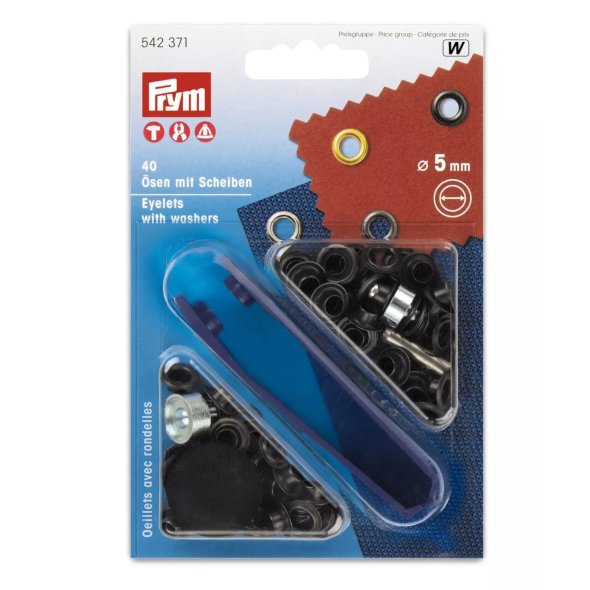 Prym Ösen mit Scheiben (5 mm/ brüniert/ 40 St./ inkl. Werkzeug)