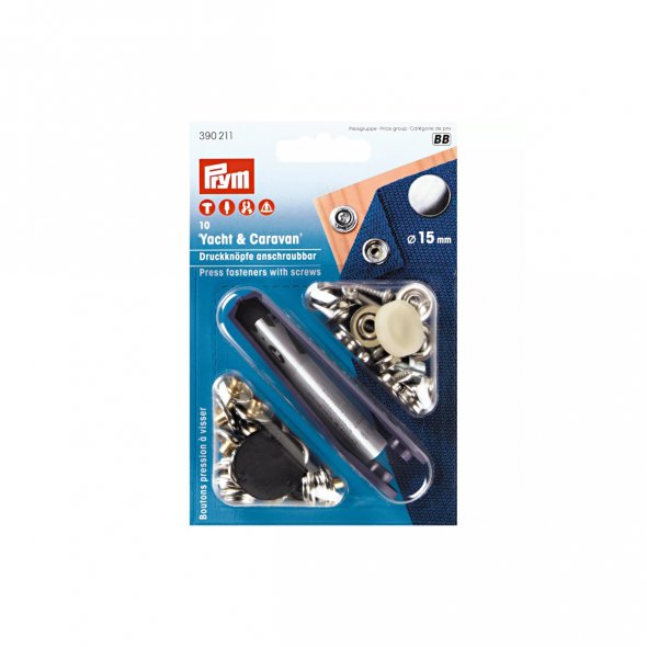 Prym Yacht Caravan Druckknöpfe (15 mm/ silberfarbig/ 10 St./ inkl. Werkzeug)