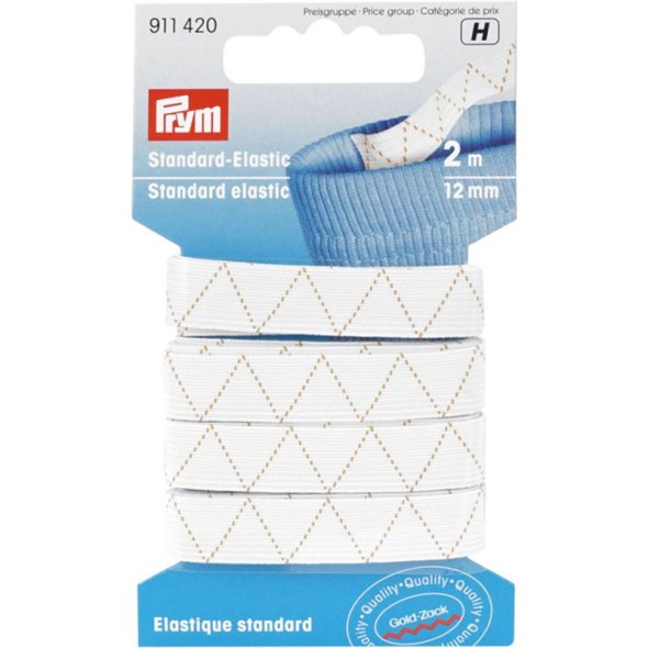 Prym Breiter-Elastic-Gummi Goldzack (12 mm x 2 m/ weiß)