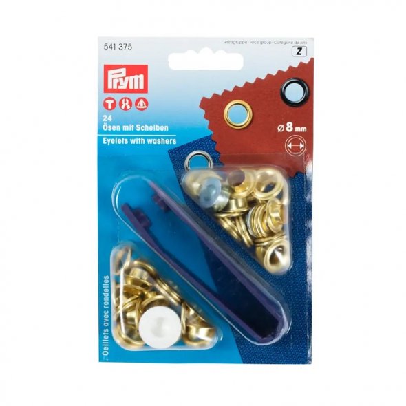Prym Ösen mit Scheiben (8 mm/ goldfarbig/ 24 St./ inkl. Werkzeug)