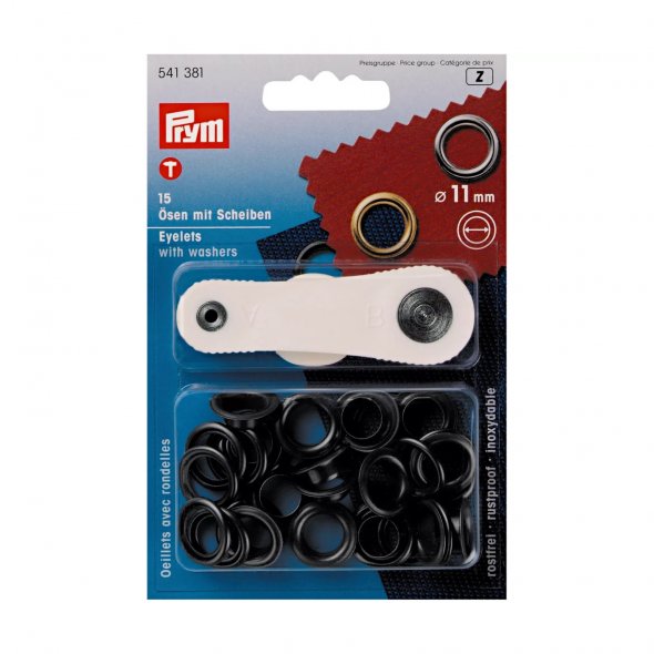 Prym Ösen und Scheiben (11 mm/ brüniert/ 15 St./ inkl. Werkzeug)