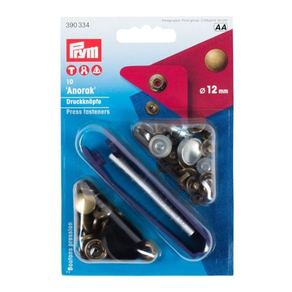 Prym Druckknöpfe Anorak (12 mm/ altmessing/ 10 St./ inkl. Werkzeug)