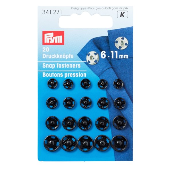 Prym Annäh-Druckknöpfe (6-11 mm/ schwarz/ 20 St.)