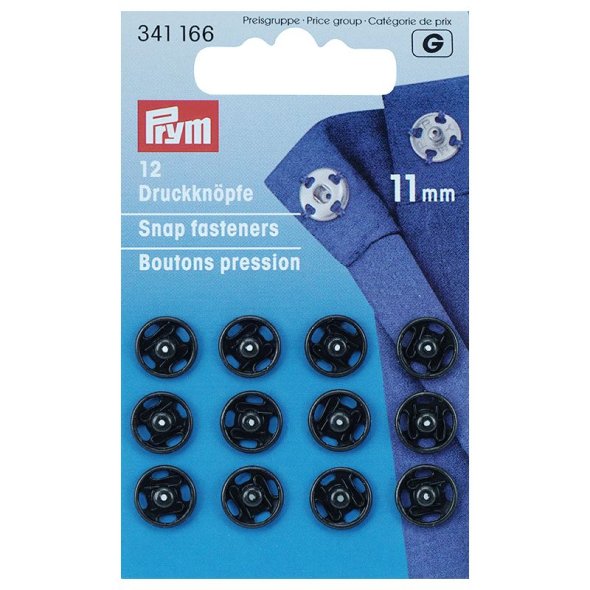 Prym Annäh-Druckknöpfe (11 mm/ schwarz/ 12 St.)