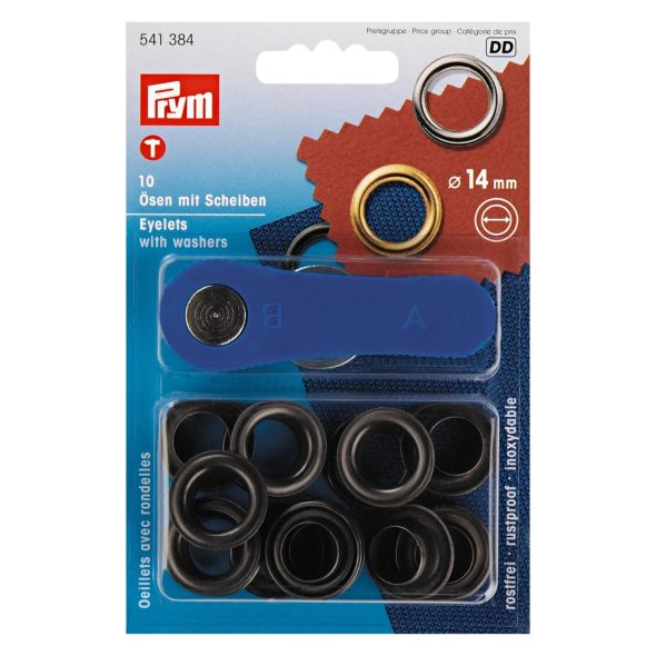 Prym Ösen mit Scheiben (14 mm/ brüniert/ 10 St./ inkl. Werkzeug)