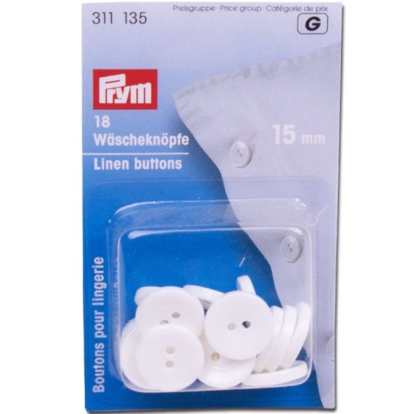 Prym Wäscheknöpfe Kunststoff (15 mm/ weiß/ 18 St.)