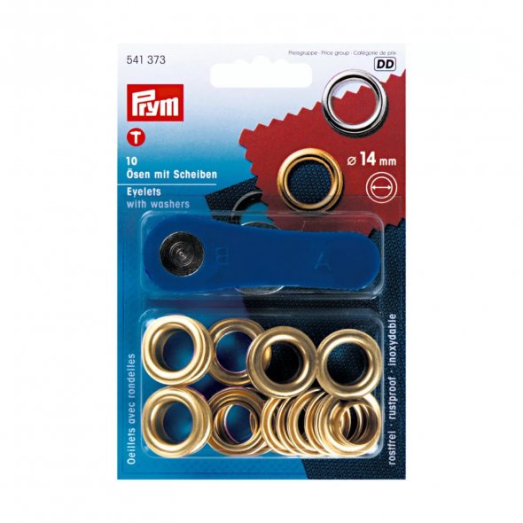 Prym Ösen und Scheiben (14 mm/ goldfarbig/ 10 St./ inkl. Werkzeug)
