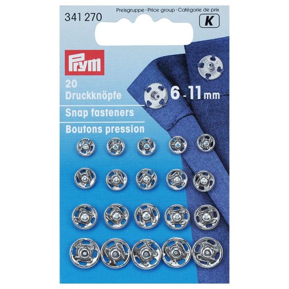 Prym Annäh-Druckknöpfe (6-11 mm/ silberfarbig/ 20 St.)