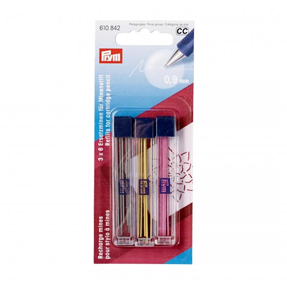 Prym Ersatzminen für Minenstift extra fein (0,9 mm/ je 6 x grau/ gelb/ rosa)