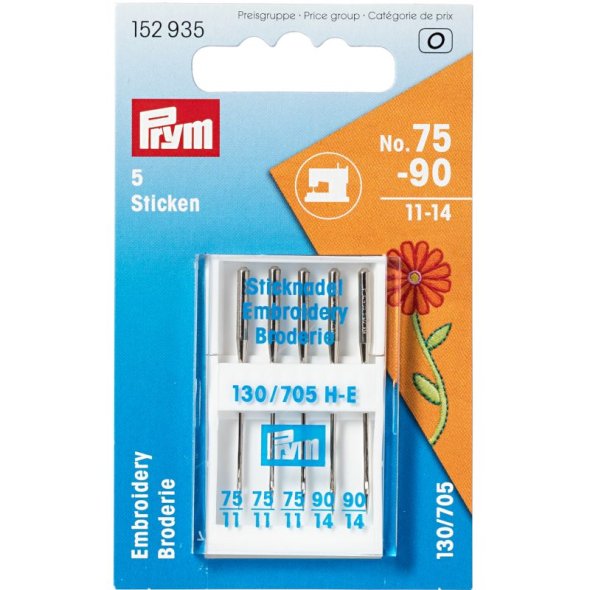Prym Embroidery-Sticknadeln 75-90/System 130/705 H-E/5 Nadeln