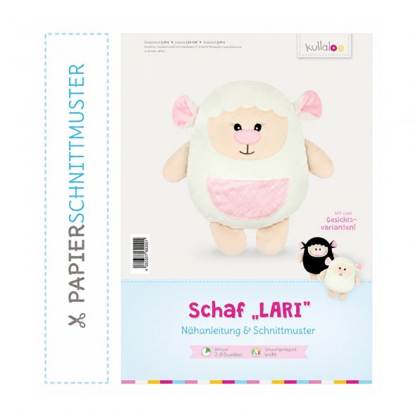 Kullaloo Kuscheltier Schaf LARI 2 versch. Größen und Gesichter (Nähanleitung)