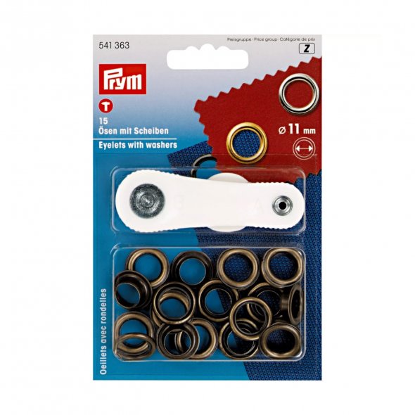 Prym Ösen mit Scheiben (11 mm/ altmessing/ 15 St.)