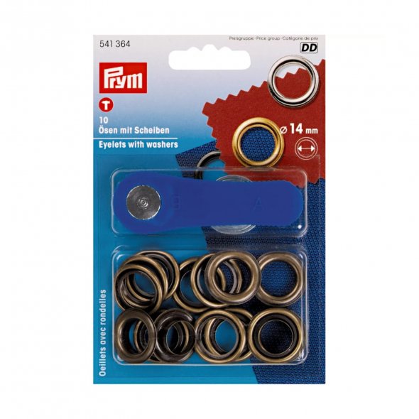 Prym Ösen mit Scheiben (14 mm/ altmessing/ 10 St.)