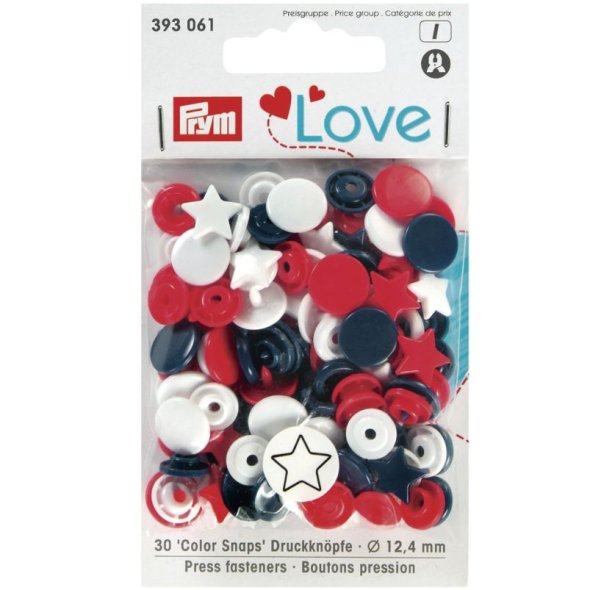 Prym Love Color Snaps Druckknöpfe Stern (12,4 mm/ 30 St./ rot/ weiß/ marine)