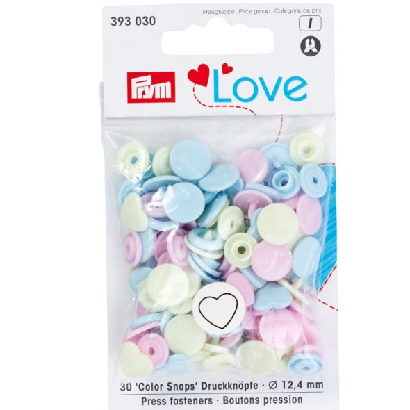 Prym Love Color Snaps Druckknöpfe Herzen (12,4 mm/ 30 St./ rosa/ grün/ hellblau)