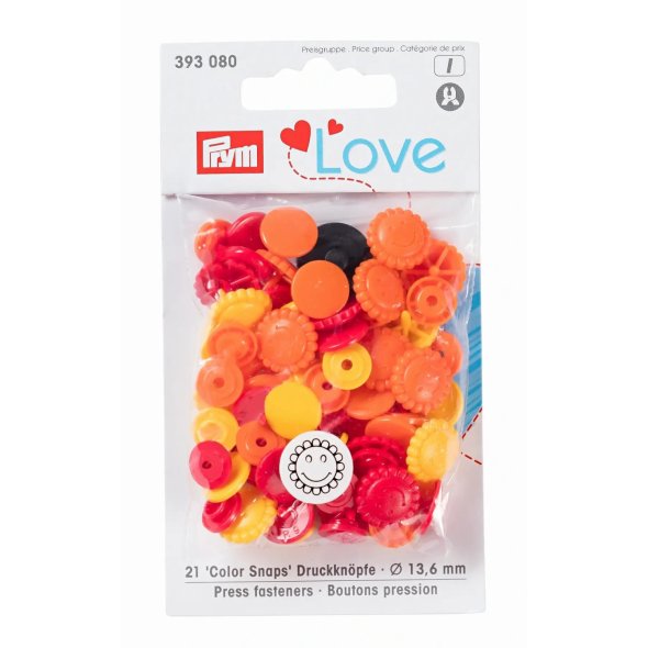 Prym Love Color Snaps Druckknöpfe Blumen (13,6 mm/ 21 St./ gelb/ rot/ orange)