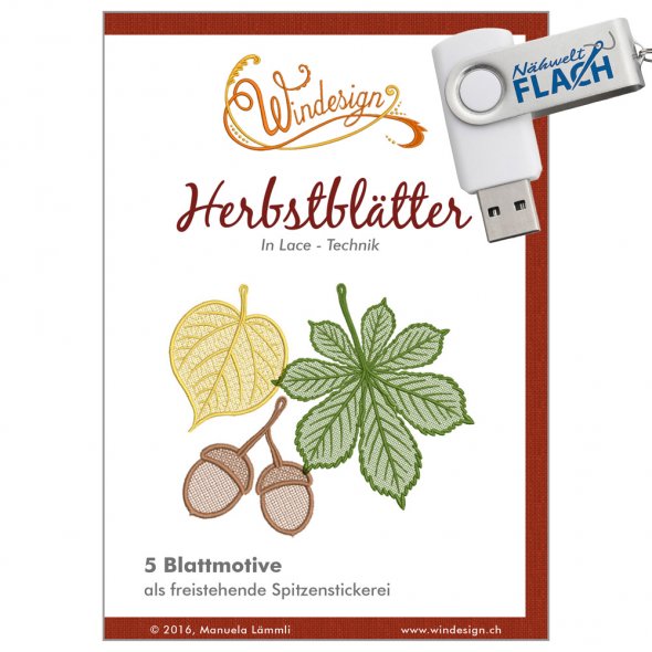 Windesign Stickmuster USB - Herbstblätter (freistehende Spitzenstickerei)