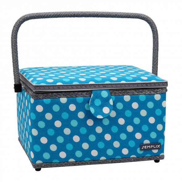 Semplix Nähkorb Polka Dots petrol/türkis (L/30,5 x 22,5 x 19 cm)