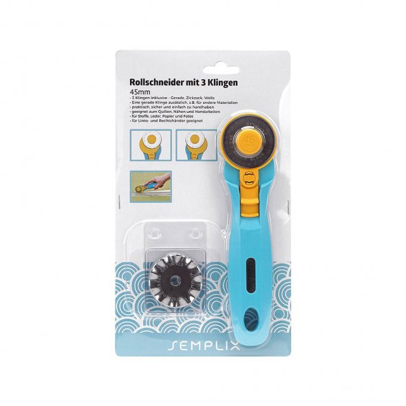 Semplix Rollschneider Maxi mit 3 Klingen (45 mm/ Gerade/ Wellen/ Zacken/ blau)