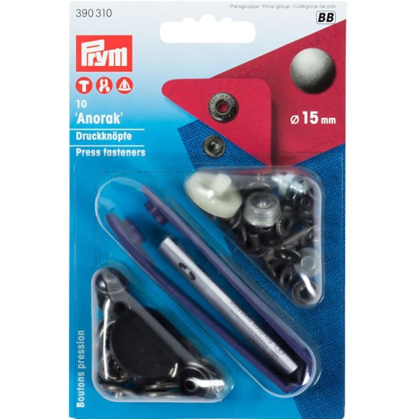 Prym Druckknöpfe Anorak (15 mm/ alteisen/ 10 St./ inkl. Werkzeug)