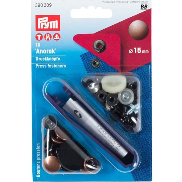 Prym Druckknöpfe Anorak (15 mm/ altkupfer/ 10 St./ inkl. Werkzeug)