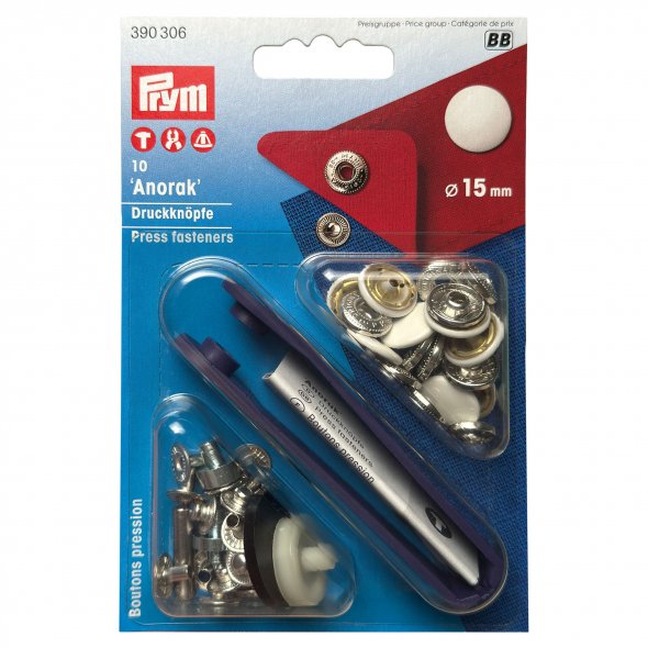 Prym Druckknöpfe Anorak (15 mm/ silberfarbig/ 10 St./ inkl. Werkzeug)