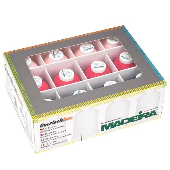 Madeira Aerolock + Aeroflock Overlockbox (12 Konen/1000 m /rosa/ pink/ dunkelblau)