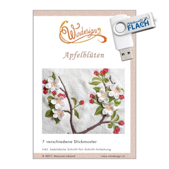 Windesign Stickmuster USB Apfelblüten (7 Stickmuster)
