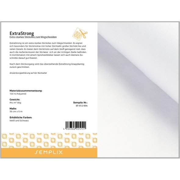 Semplix ExtraStrong (35 cm x 5 m/ extr.stark. Stickvlies zum Wegschneiden/ weiß)