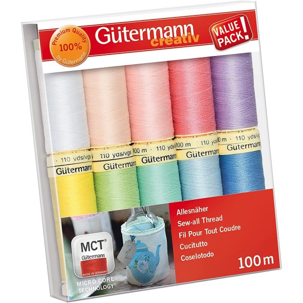 Gütermann Allesnäher Pastell Nähfaden-Set-2 (10 Farben/ 100 m)