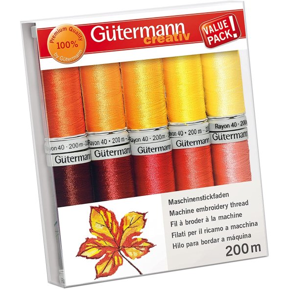 Gütermann Rayon 40 Stickfaden-Set-1 (10 x 200 m/ gelb/ orange/ rot)