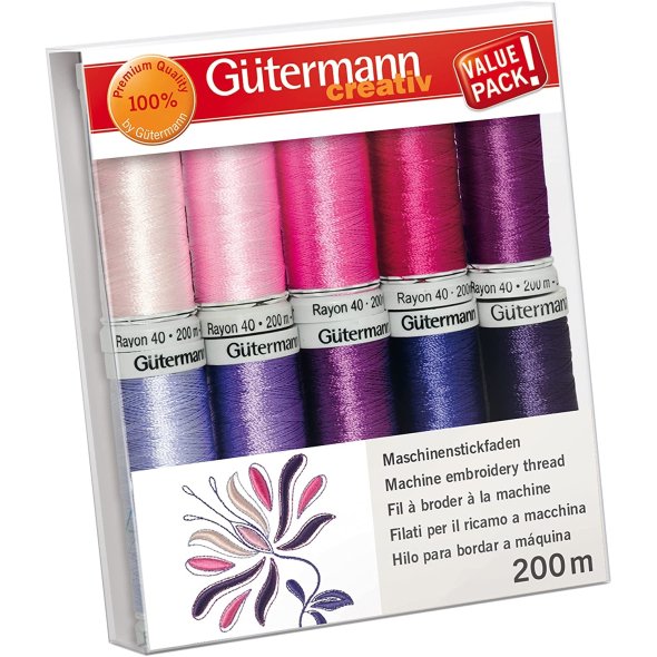 Gütermann Rayon 40 Stickfaden-Set-2 (10 x 200 m/ rosa/ pink/ lila)