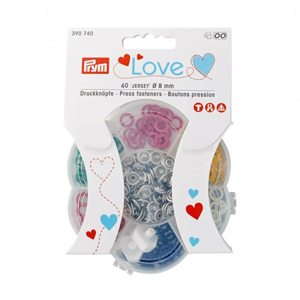 Prym Love Jersey Ring Druckknöpfe in Blumenbox (8 mm/ 6 Farben/ 6 x 10 St.)