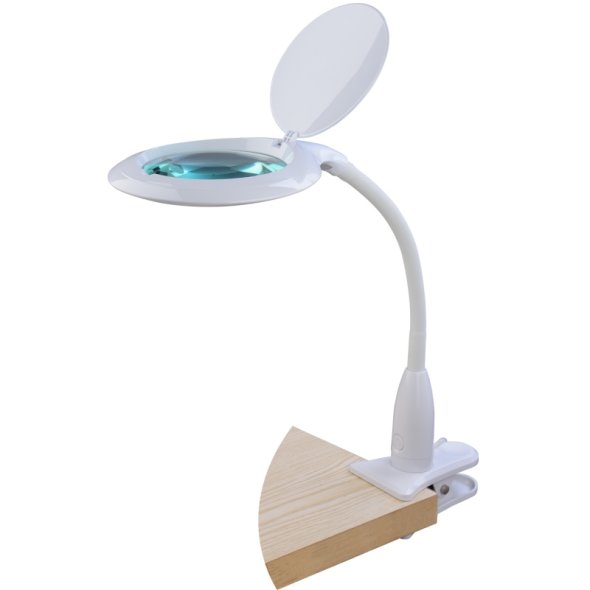 Semplix LED Lupen-Tischleuchte weiß (Linse 127 mm/ dimmbar/ Tischklemme)