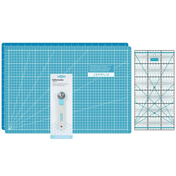 Semplix Schneidematten-Set A3 türkis/pertol/ Lineal/ Rollschneider 28 mm
