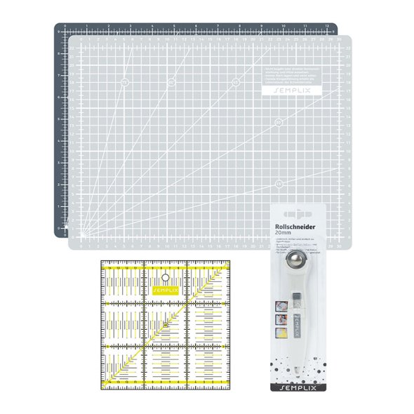 Semplix Schneidematten-Set A4 grau/gelb Lineal/ Rollschneider 20 mm