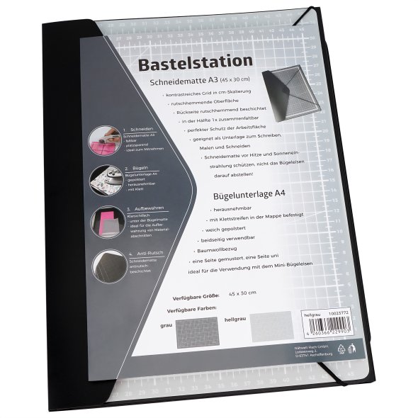 Bastelstation hellgrau (34 x 25 x 2 cm / faltbare Schneidematte A3 + Bügelunterlage A4)