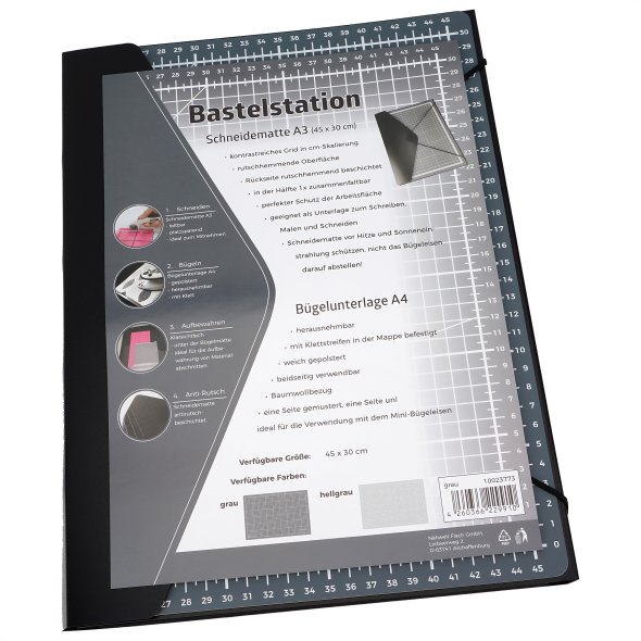 Bastelstation grau (34 x 25 x 2 cm / faltbare Schneidematte A3 + Bügelunterlage A4)