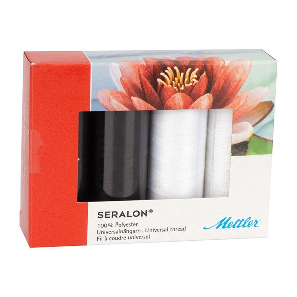 Amann Mettler Seralon No.100/ 200 m Garnset (2 x schwarz/ 2 x weiß)