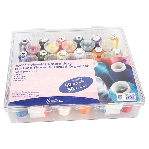 Stickgarnbox gefüllt mit 50 Farben / 500 m Maschinenstickgarn