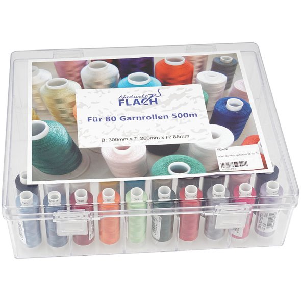 Acryl-Garnbox gefüllt mit 20 Farben Gütermann Toldi (500 m) Näh- und Stickgarn